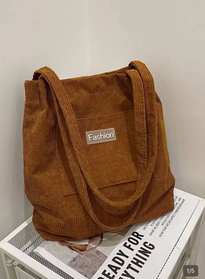 Bolso grande de pana con bolsa frontal(marron)
