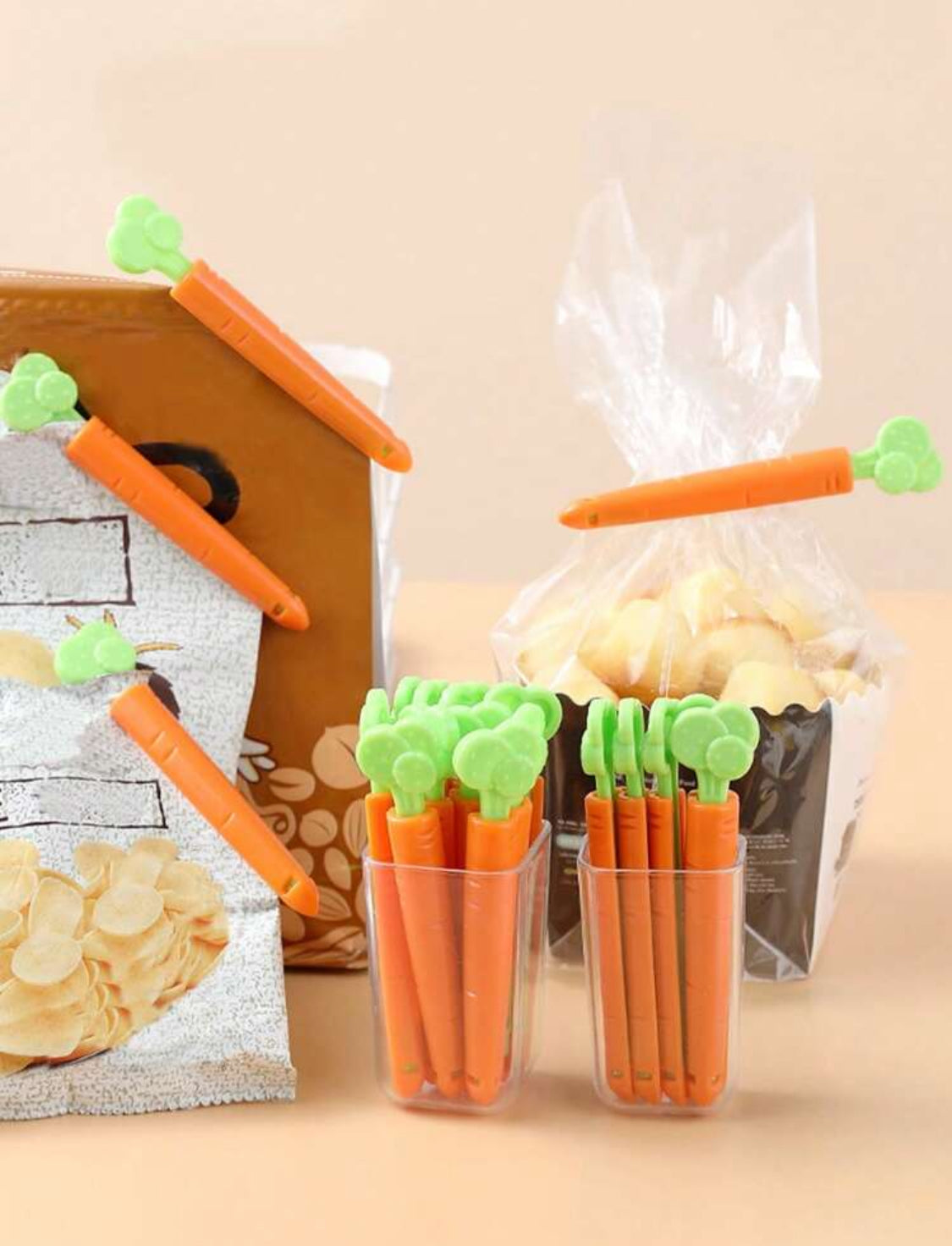 Clips para alimentos en forma de Zanahorias  (5 piezas)