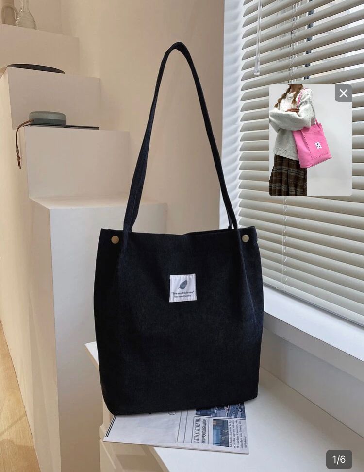 Bolso de pana grande con botones (negro)