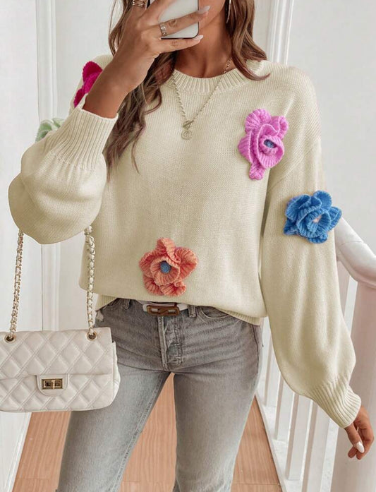 Suéter Canele con flores bordadas Talla Extra Chico