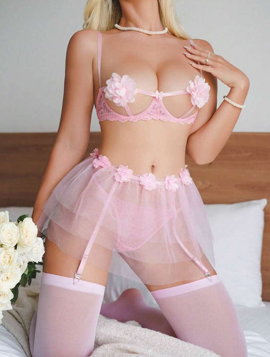 Lencería de Fantasía Florecitas Pink Talla Extra Grande