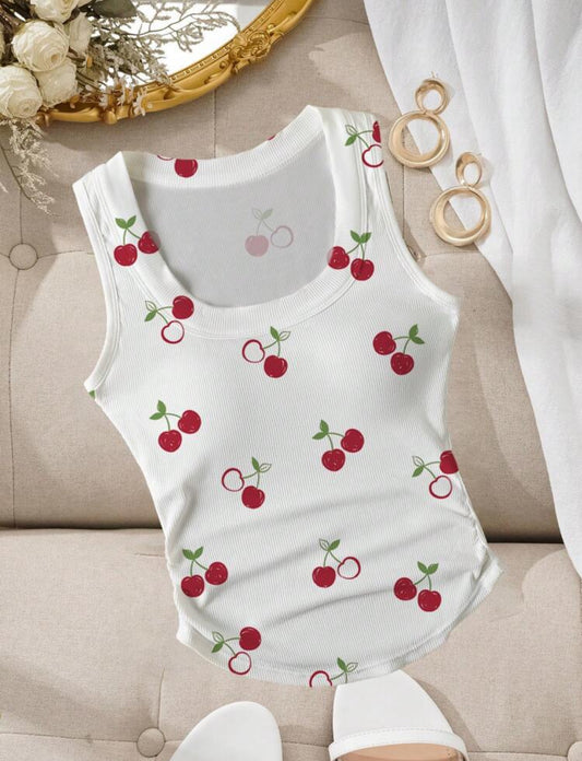 Camiseta sin mangas con cuello redondo de cerezas talla Mediana