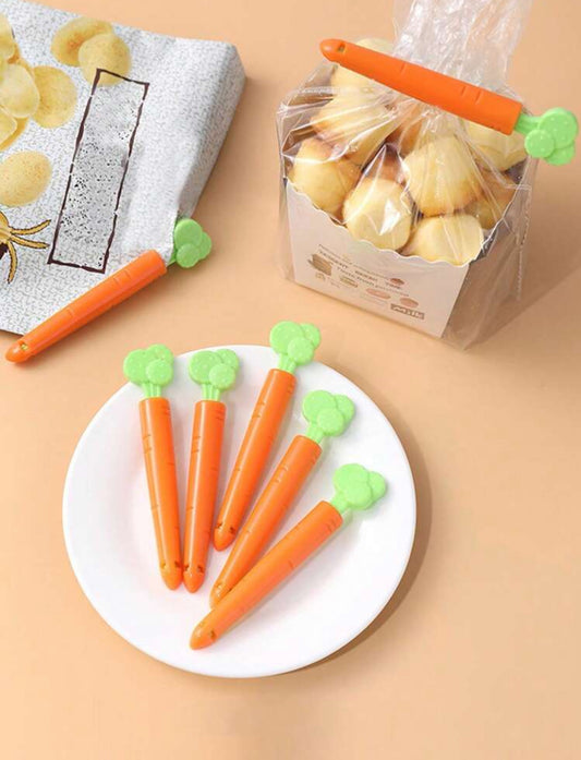 Clips para alimentos en forma de Zanahorias  (5 piezas)