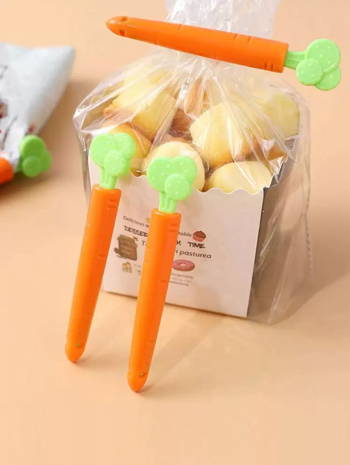 Clips para alimentos en forma de Zanahorias  (5 piezas)