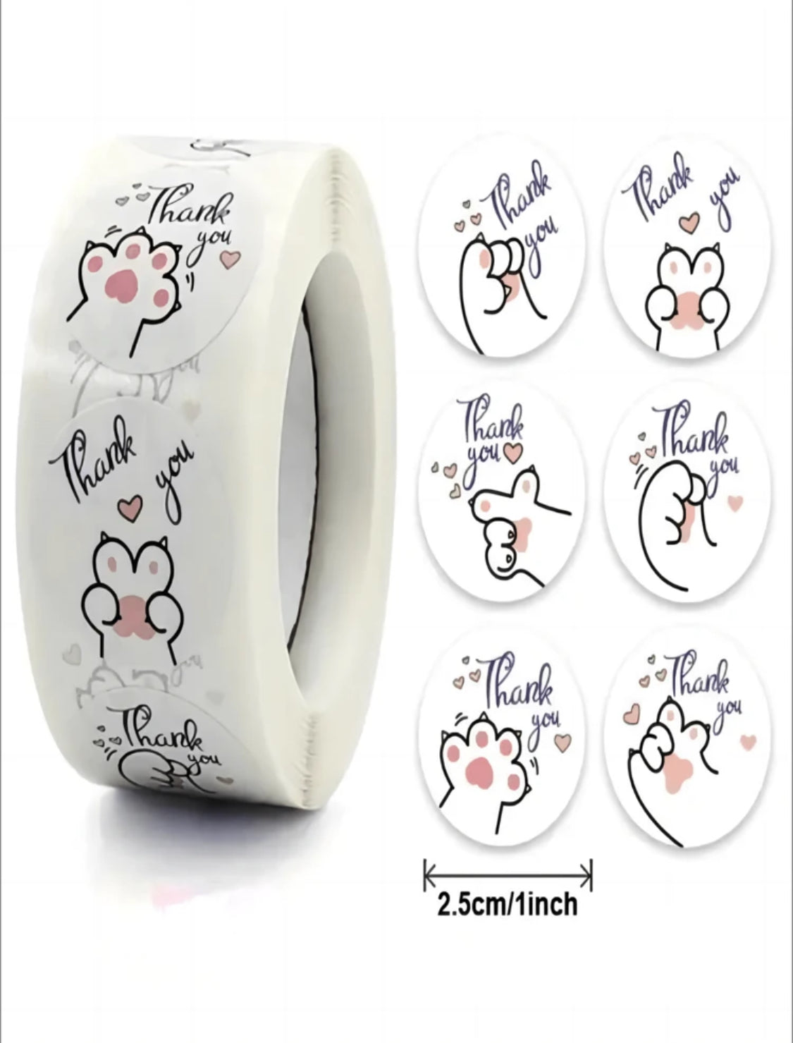 Rollo de Etiquetas de agradecimiento Huellitas de Michi (500 pzs) (2.5 cm)