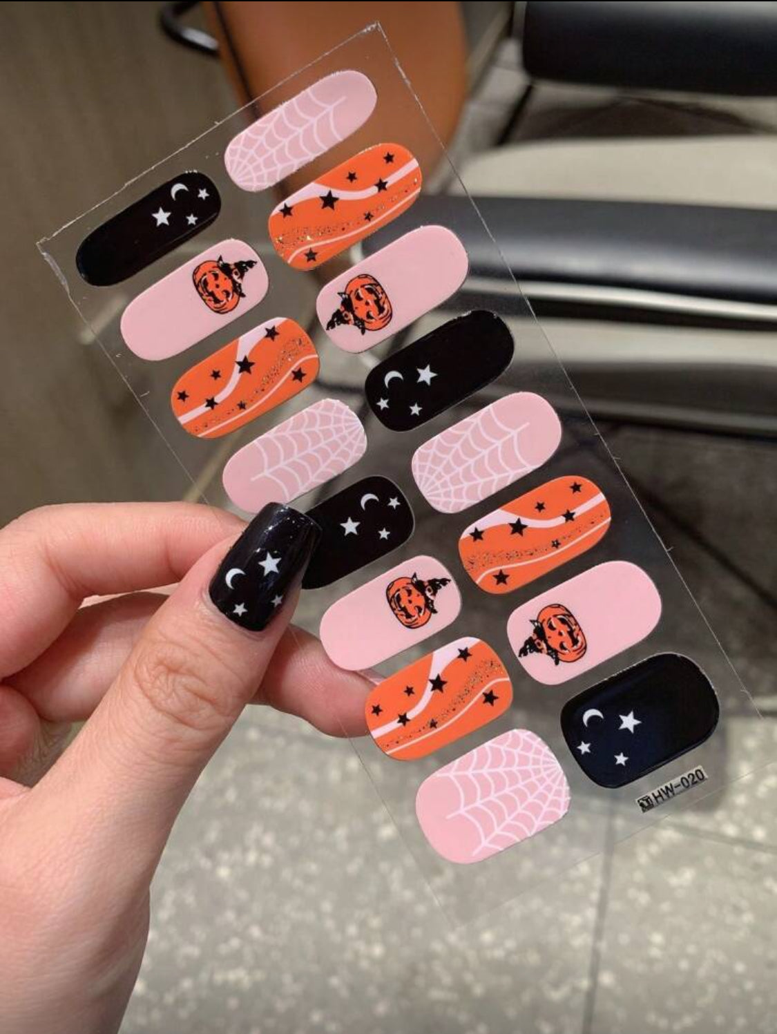 Stickers para Uñas Press On (16 pzs) 020 Calabazas Pink Halloween