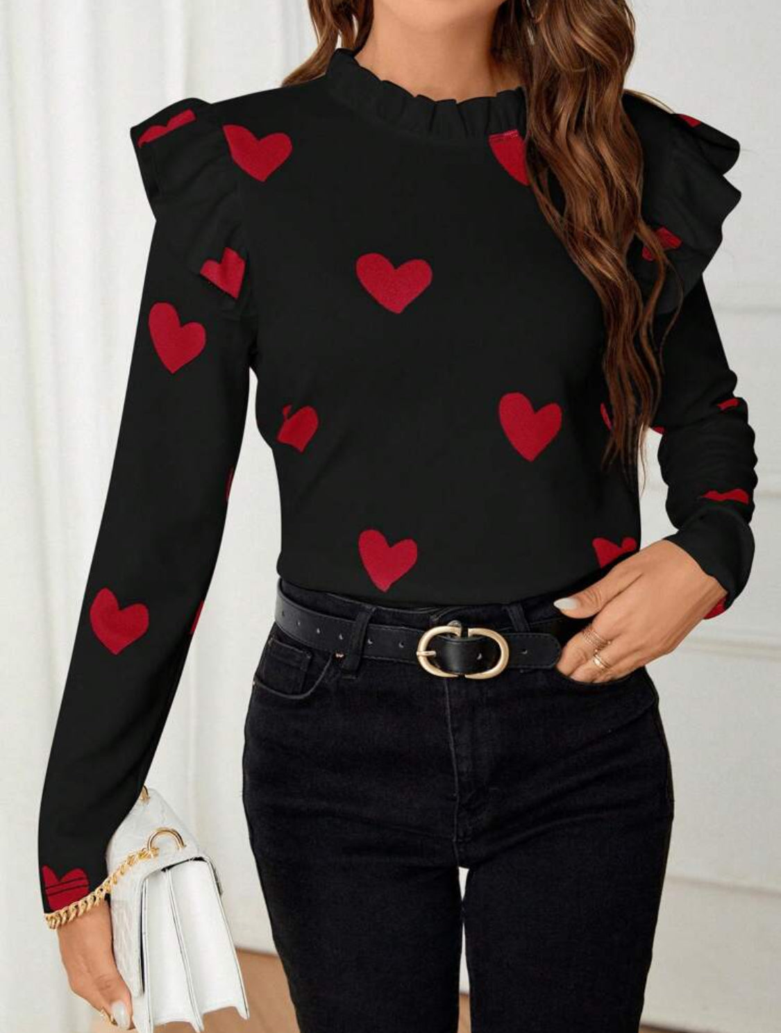 Camiseta Manga larga con corazones rojos Talla Grande