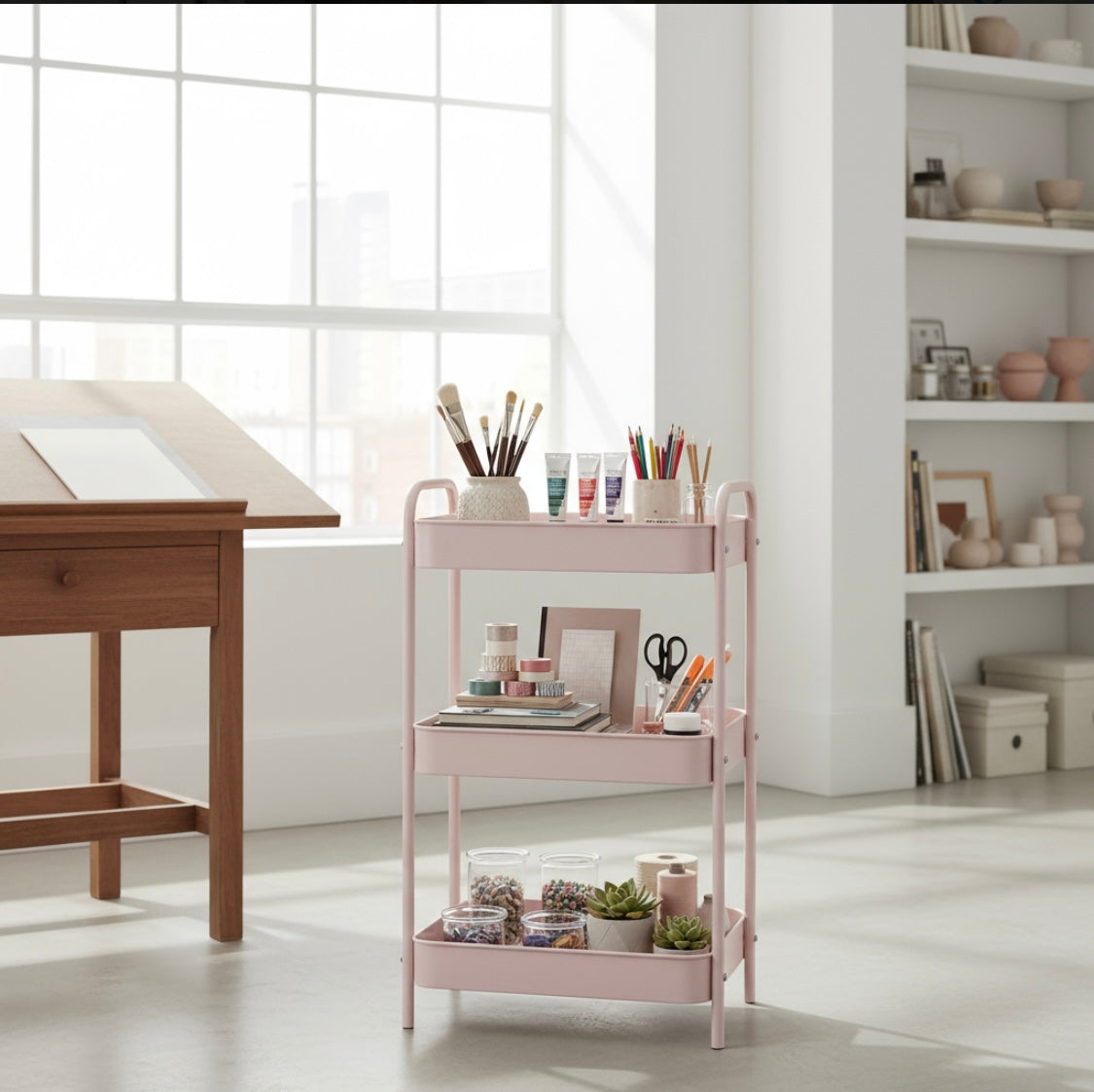 Carrito Organizador Pink de Metal 3 pisos