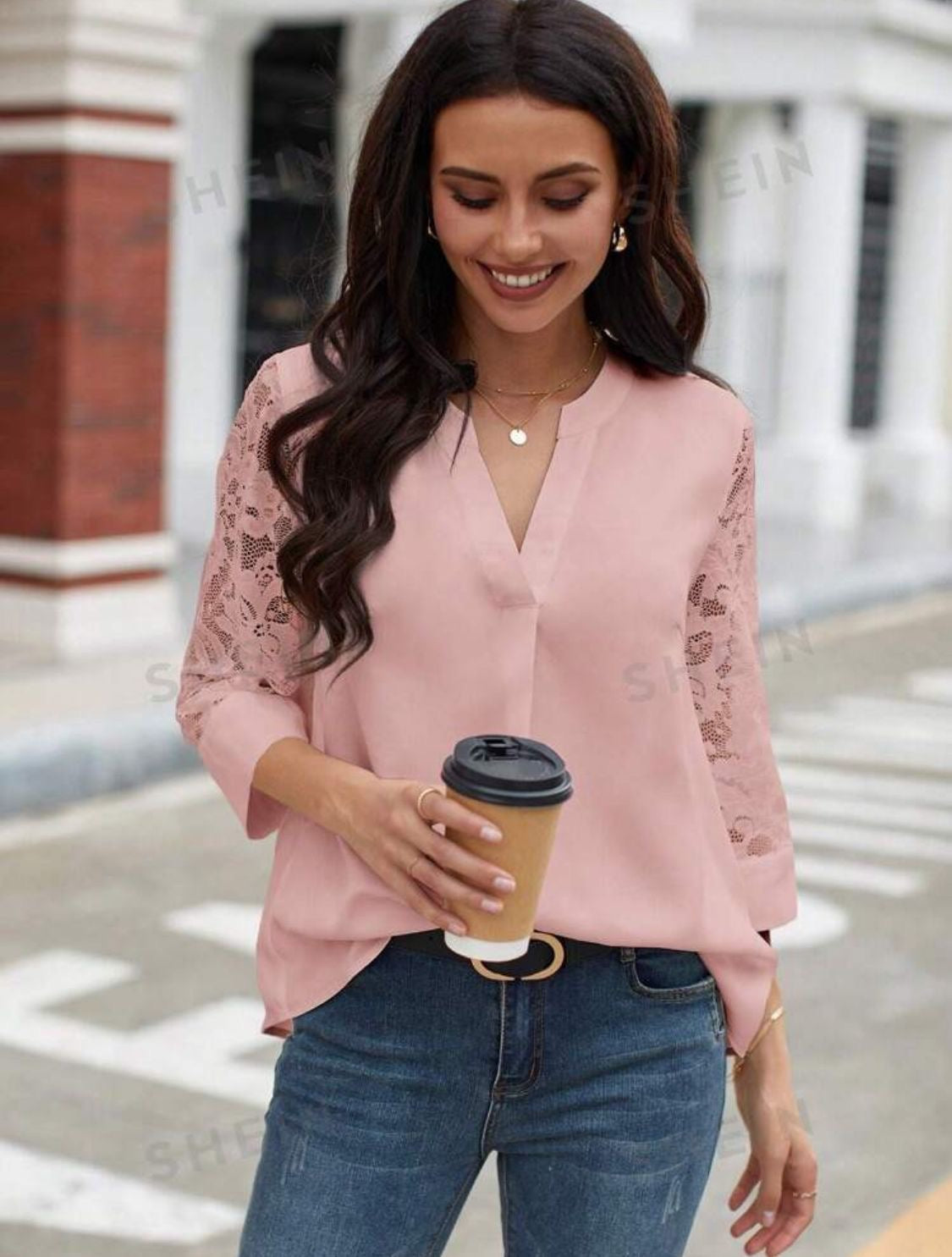Blusa Rosa Mangas 3/4 Caladas Talla Chica