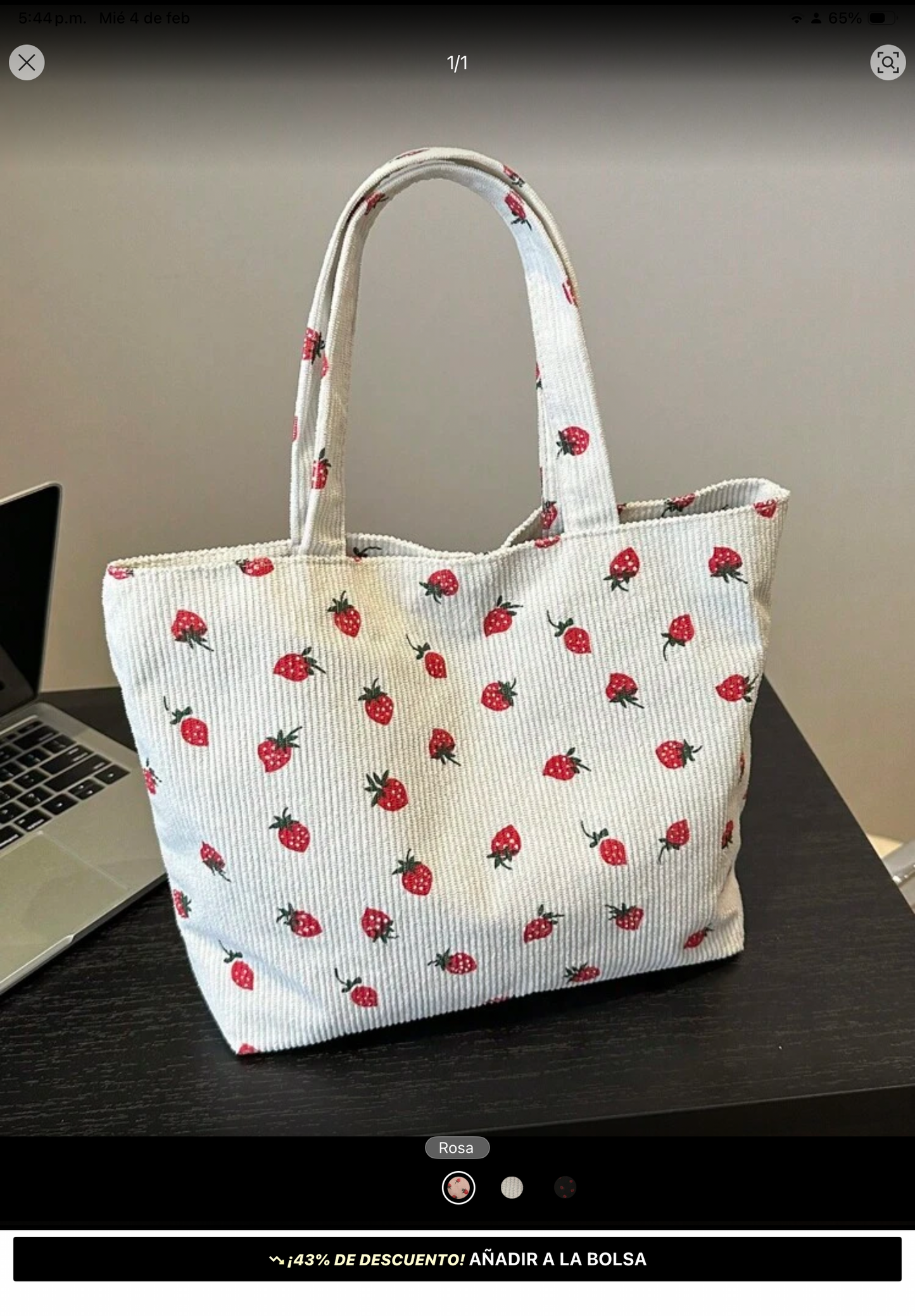 Bolsa tote bag fresas (blanca)