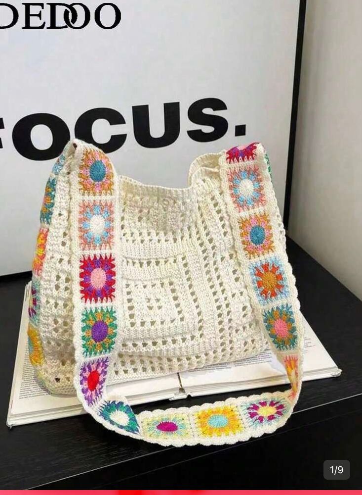 Bolso de hombro casual estilo crochet(blanco)