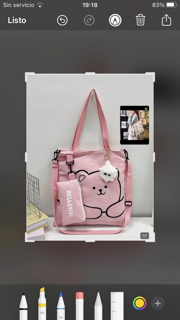 Bolso de  lona c/estampado de osito (rosa)