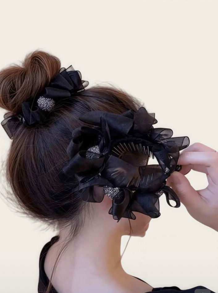 Pinza estilo moño de liston para cabello (negro)