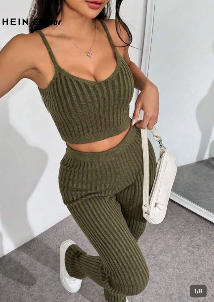 Conjunto 2 piezas verde top+ pantalon de punto talla