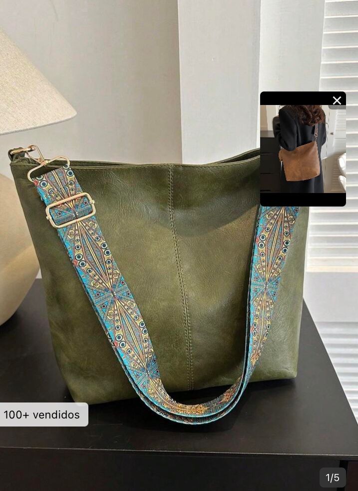 Bolsa de mano de hombro tote de gran capacidad verde