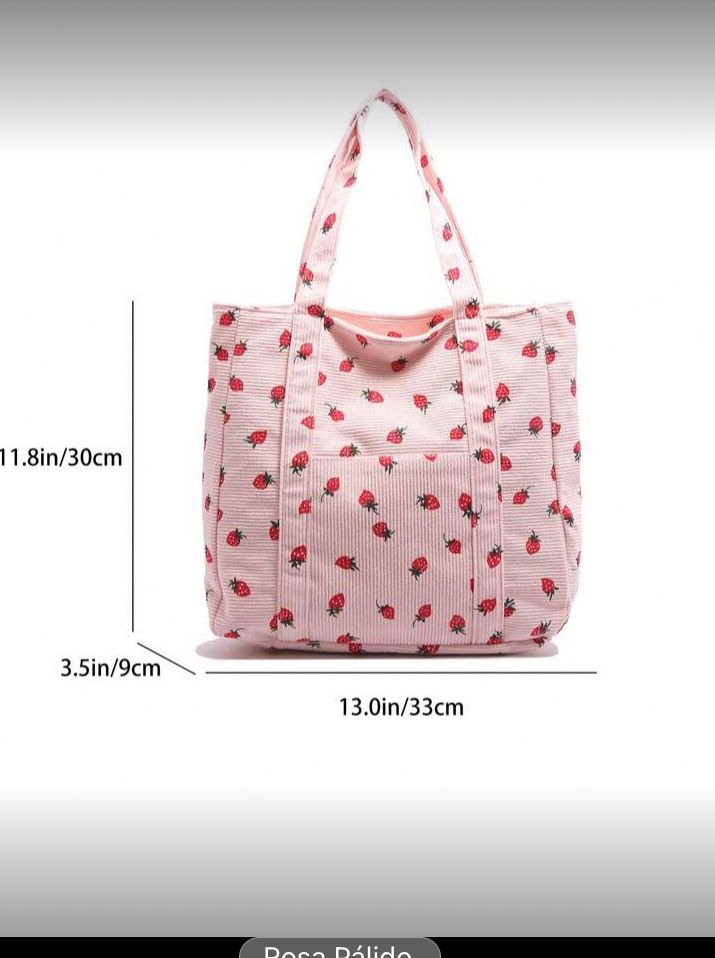 Bolso de hombro con estampado de fresa minimalista rosa pálido