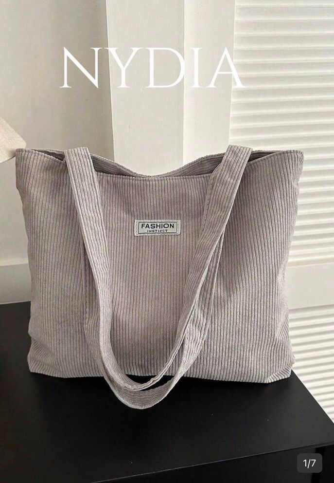 Bolso de hombro de pana de unicolor, gris