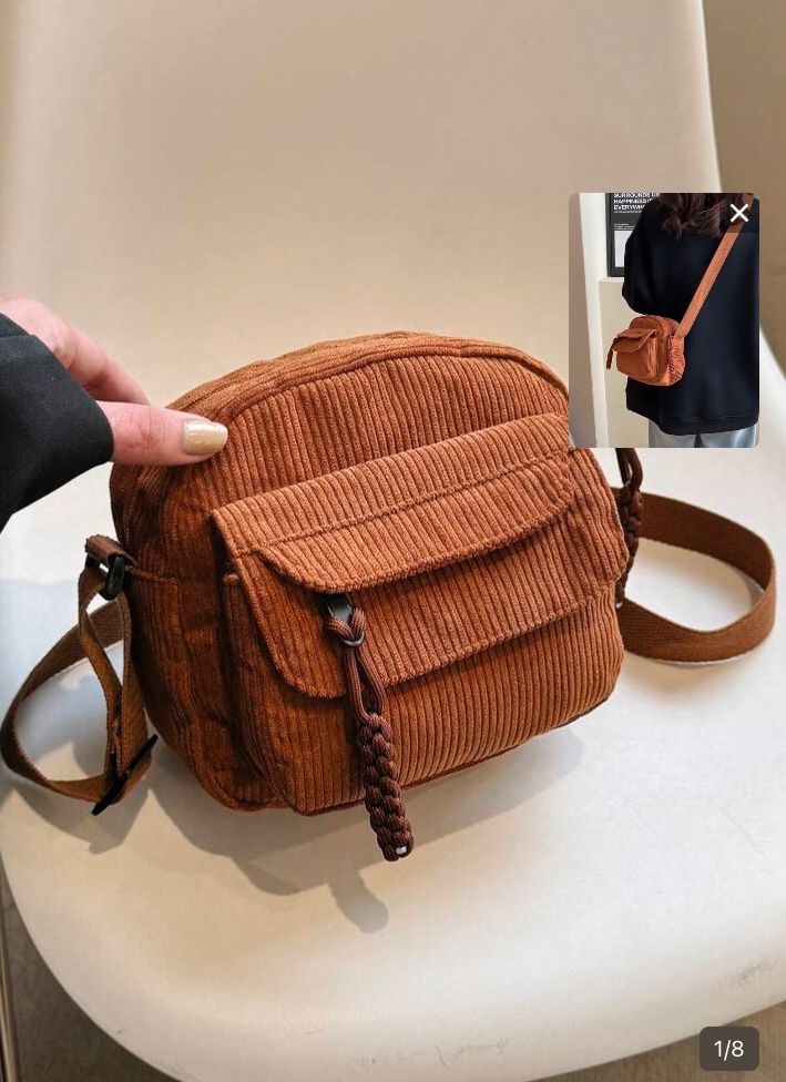 Bolso bandolera de pana elegante cuadrado, marrón