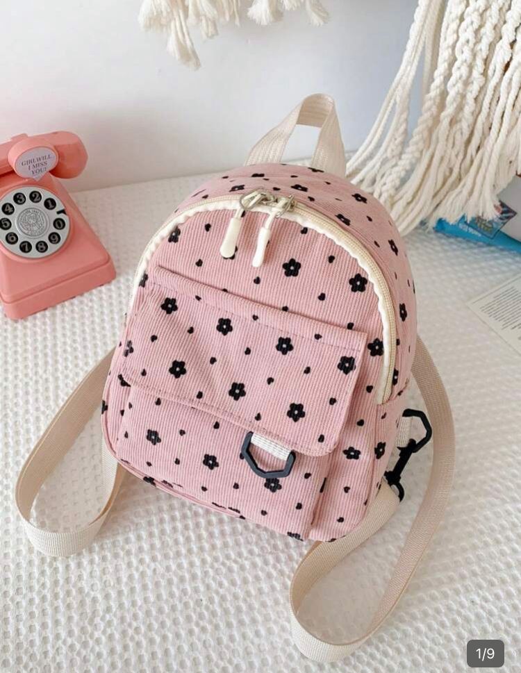Mochila grande de capacidad con estampado aleatorio, rosa