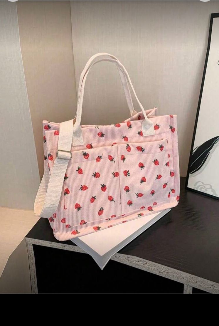 Bolsa de lona con estampado de fresa