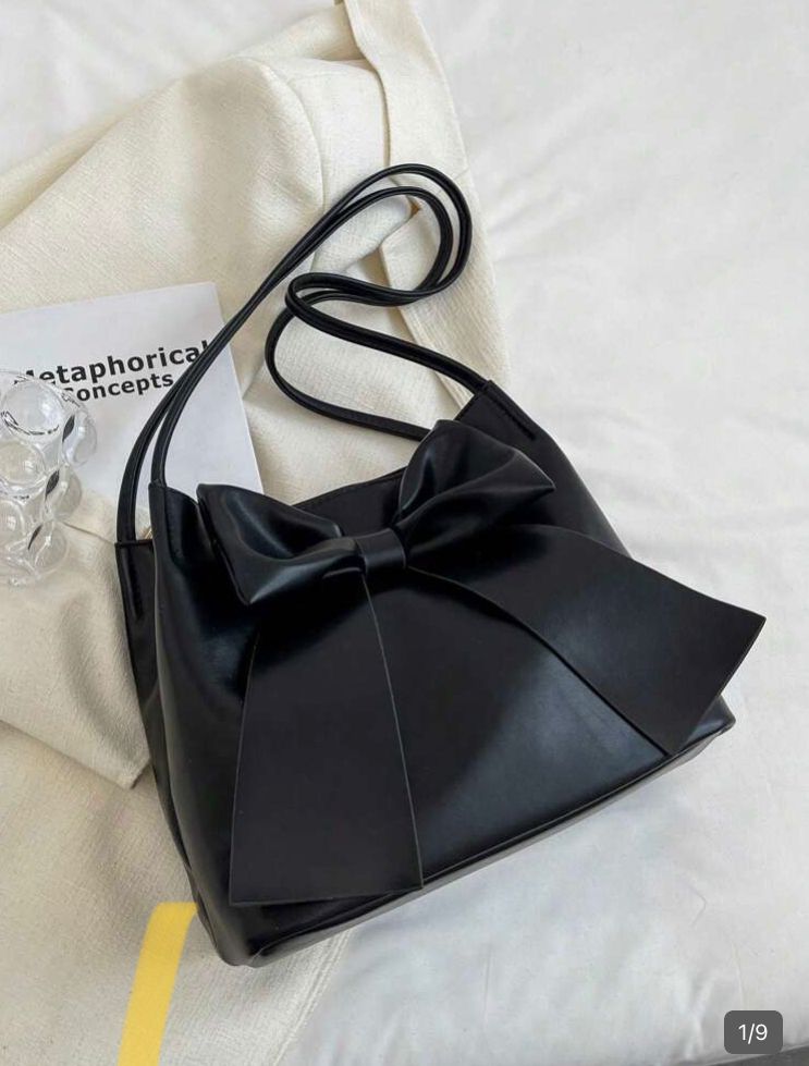 Bolso de hombro de mujer de moda con lazo , negro