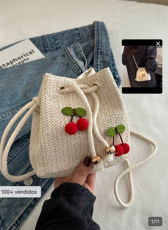 Bolso bandolera casual de cubo con cordón , beige