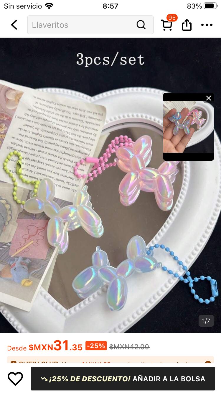Set de tres llaveros con figura de perro, holografías, multicolores
