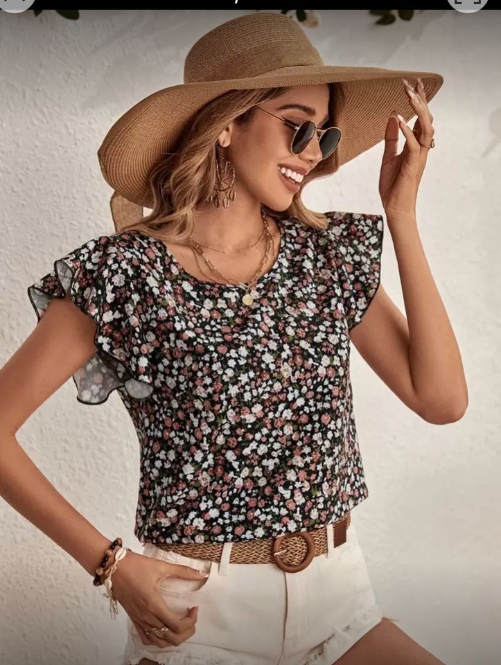 Blusa con estampado floral de manga Mar , negro L