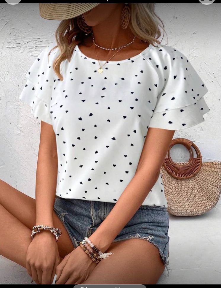 Camisa casual de mujer con cuello redondo, blanco y negro , M