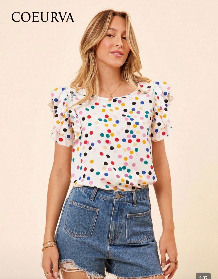 Blusa casual de mujer con mangas con volantes, M , multicolor