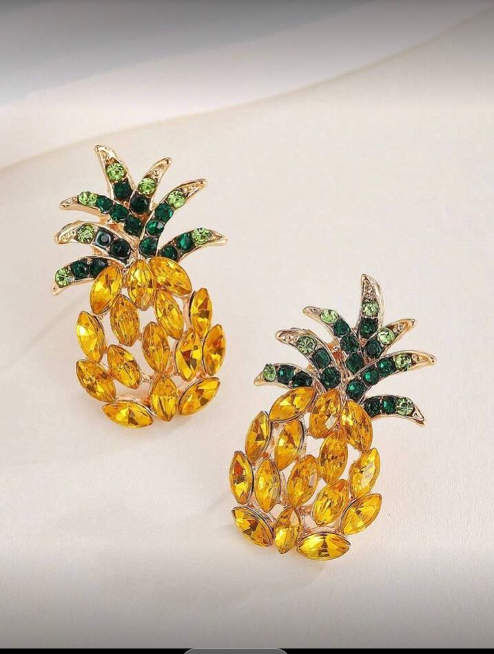 Pendientes, moda creativo piña, de tachuela para mujer, amarillo
