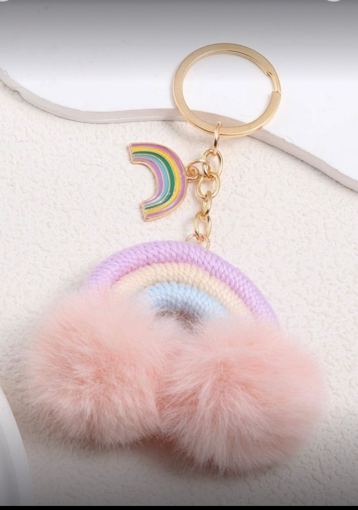 Llavero personalizado con pompón de arcoíris,rosa