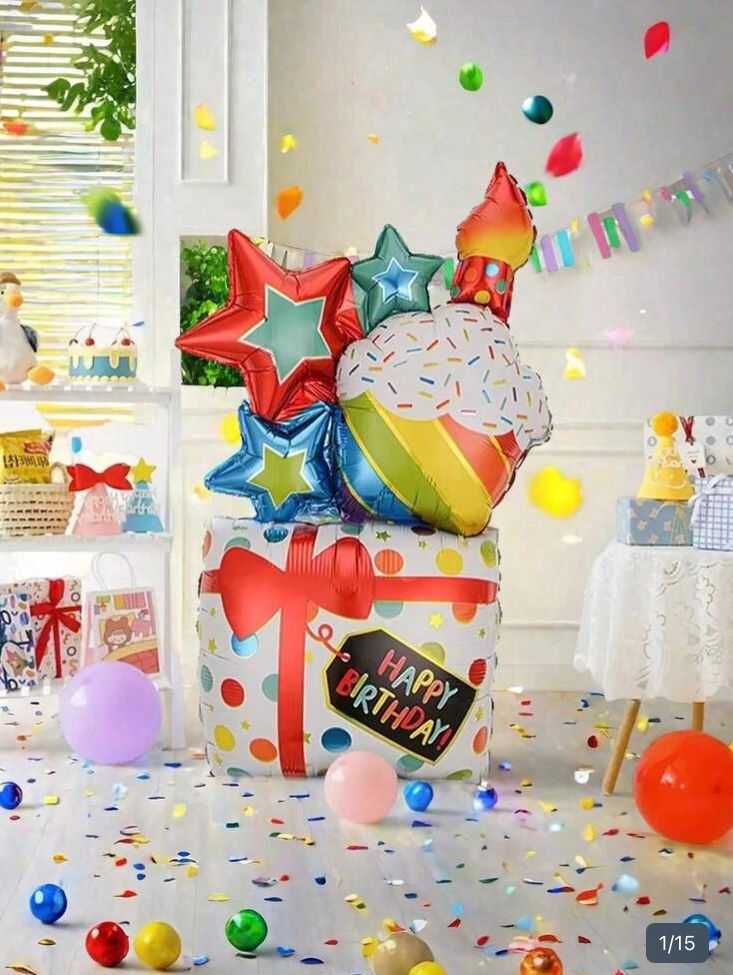 Globo gigante en forma de pastel de cumpleaños multicolor