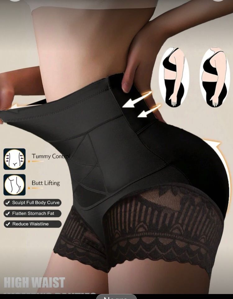 Short negro de cintura alta para control de abdomen, con detalle de encaje talla  M ,