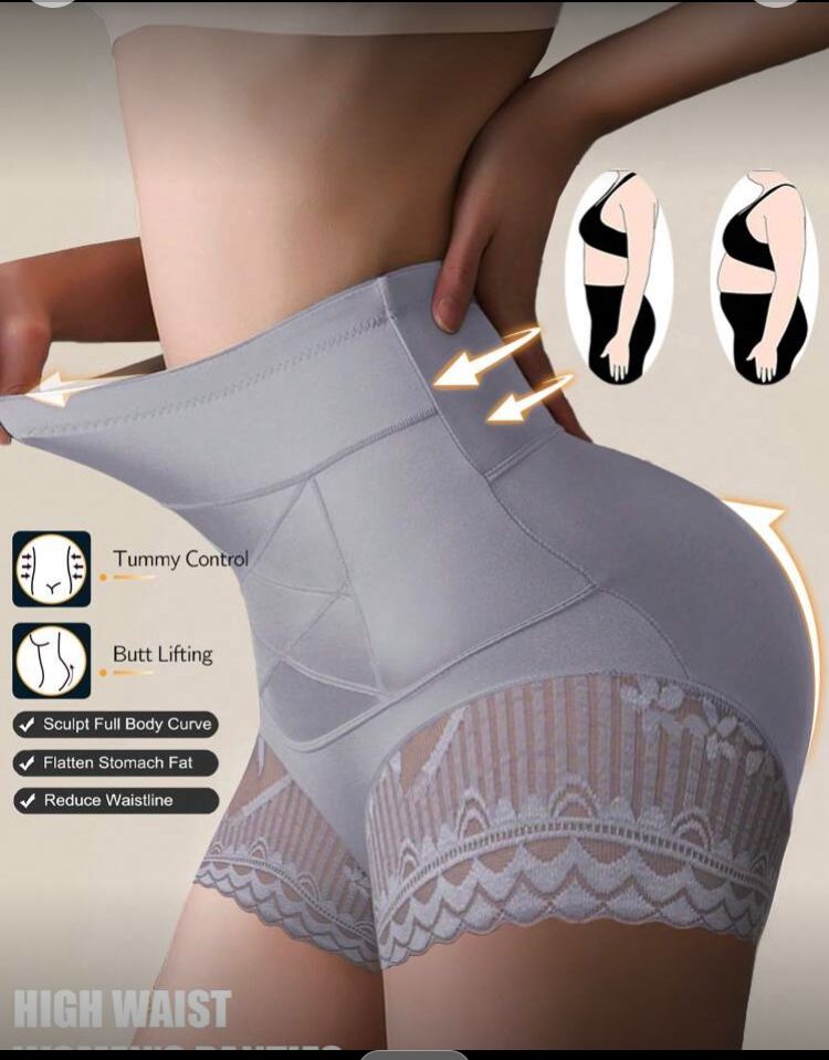 Short gris de cintura alta para control de abdomen, con detalle de encaje talla  G/L