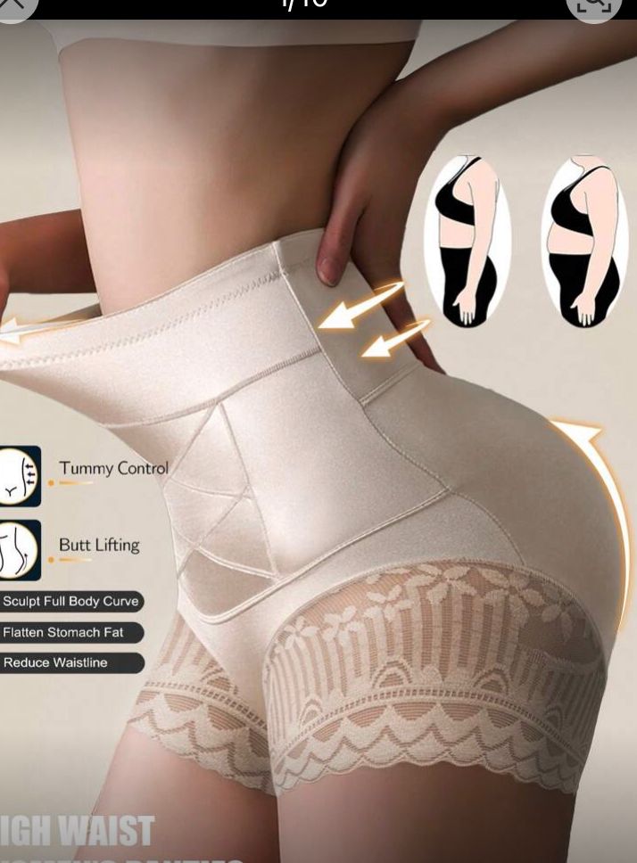 Short beige de cintura alta para control de abdomen, con detalle de encaje talla  M/M,
