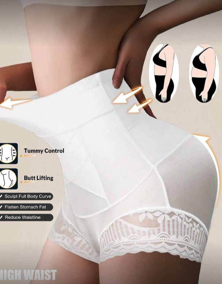 Short blanco de cintura alta para control de abdomen, con detalle de encaje talla  M/M