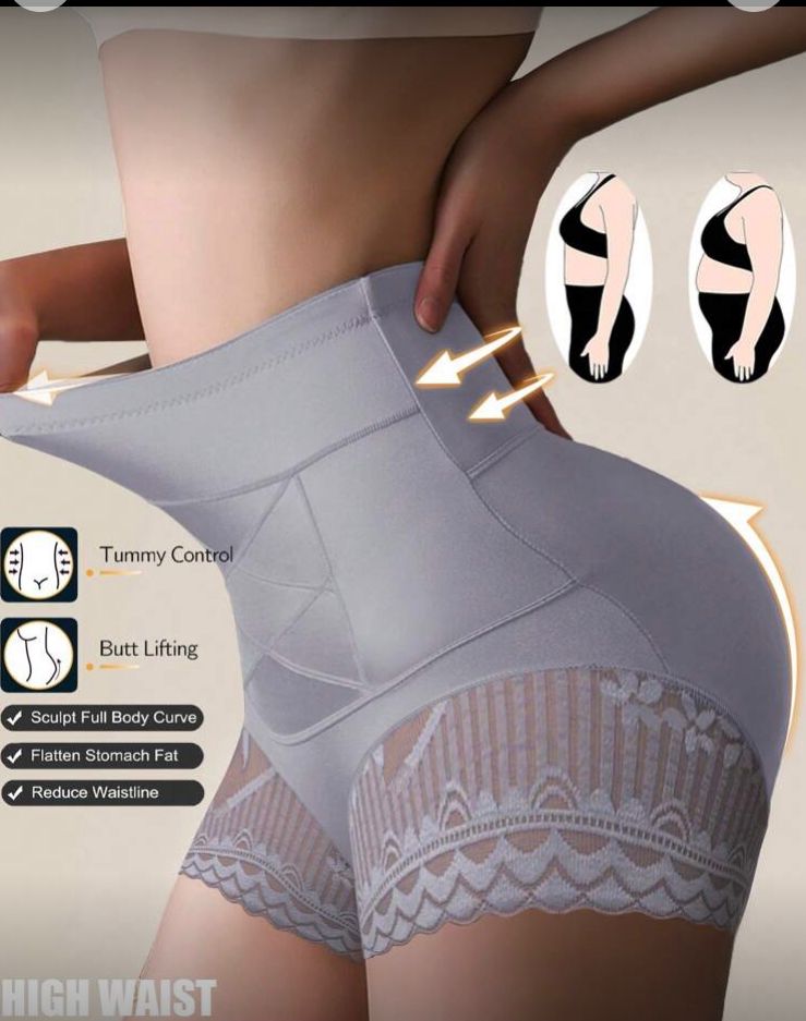 Short gris de cintura alta para control de abdomen, con detalle de encaje talla  EG/XL