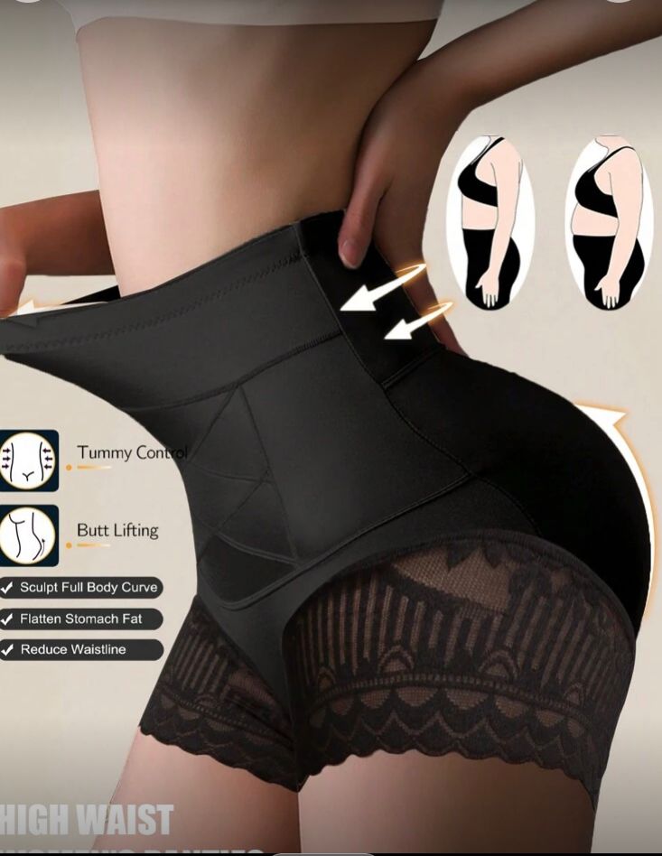 Short negro de cintura alta para control de abdomen, con detalle de encaje talla EG/XL