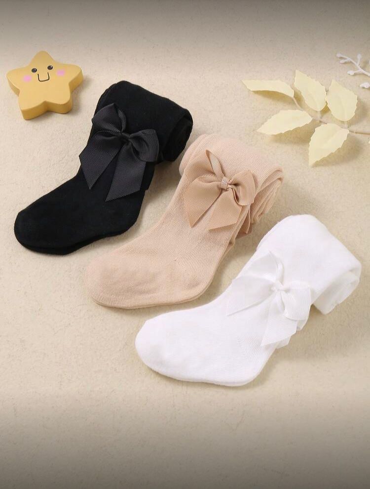Mallas con lazo para bb,niña , suaves y cálidas, beige