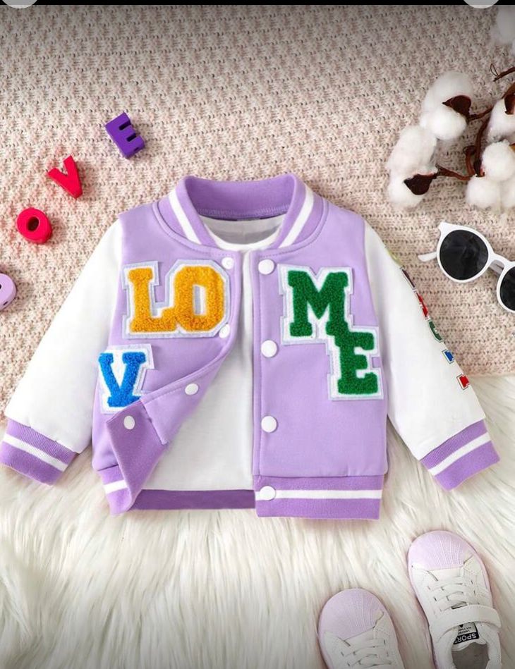 Chaqueta de bb ,niña con bloqueos bordado 12 a 18 meses blanco con lila