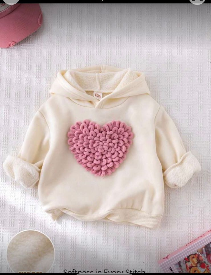 Sudadera con capucha de manga larga, con corazón rosa, 6-9 m, albaricoque