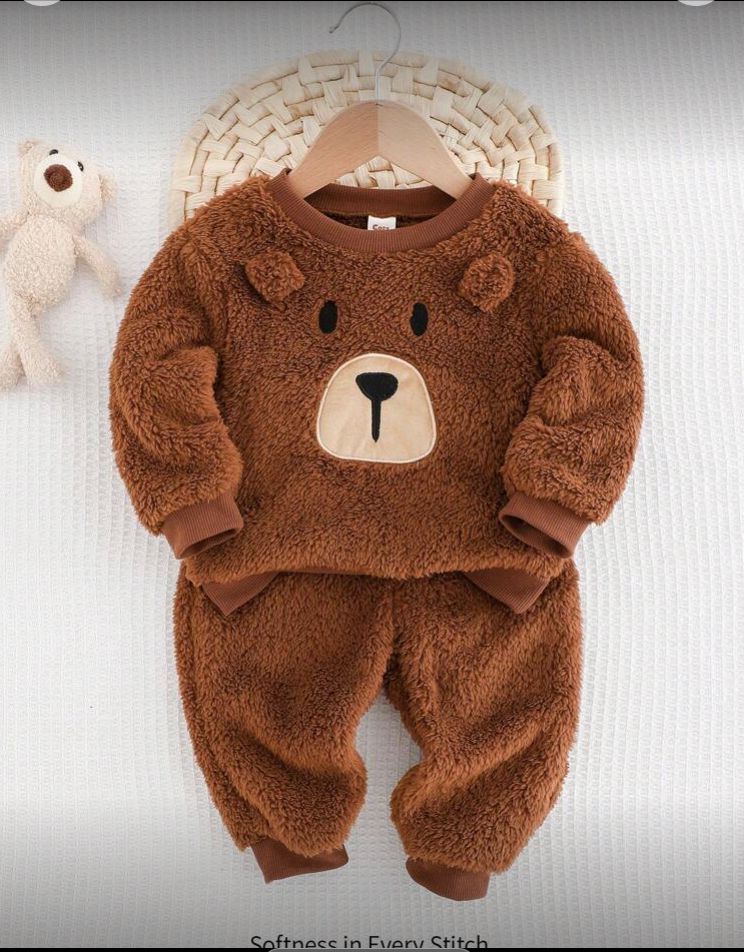Conjunto infantil teddy 2 piezas,con diseño de oso manga larga, 10=18 m