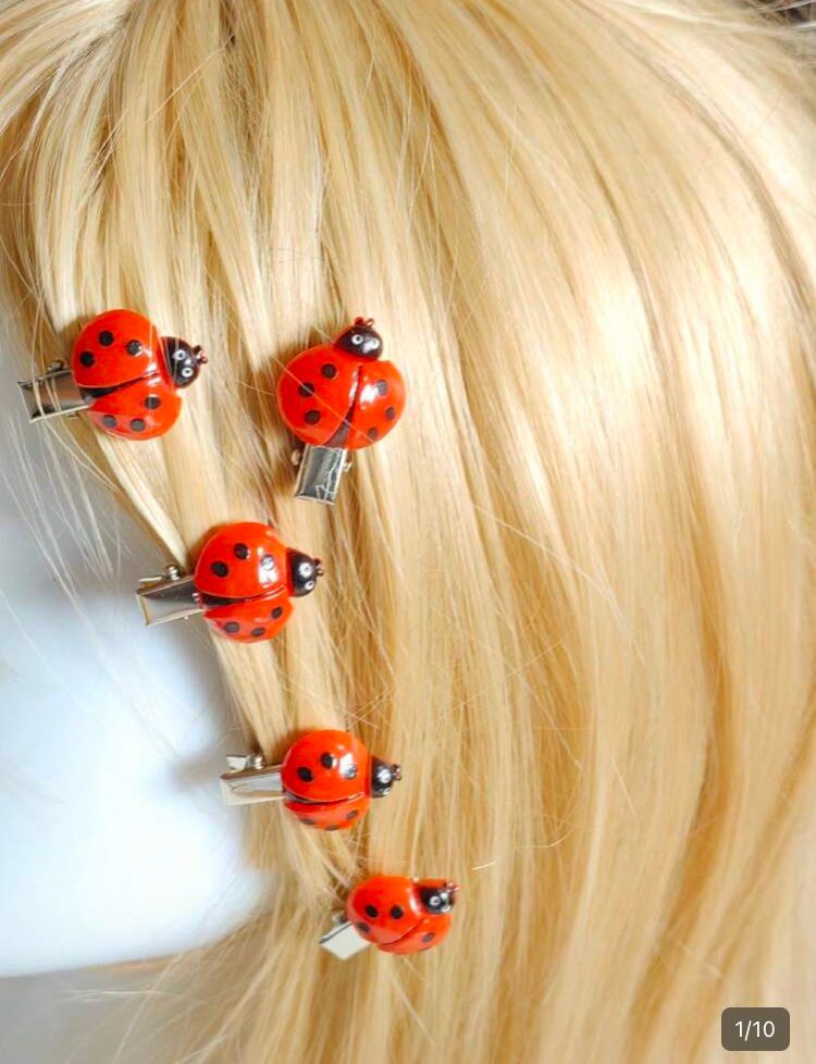 Pasadores de cabello con diseño, mariquita, rojo