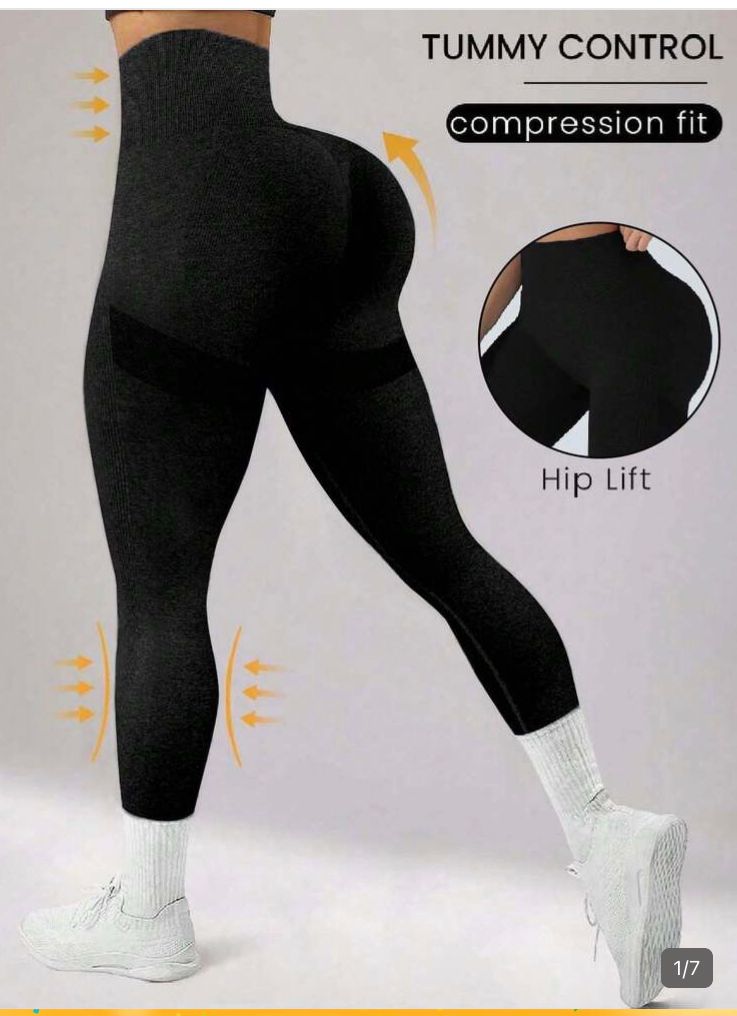 Leggings deportivo, de yoga con alta elasticidad, negro G/L