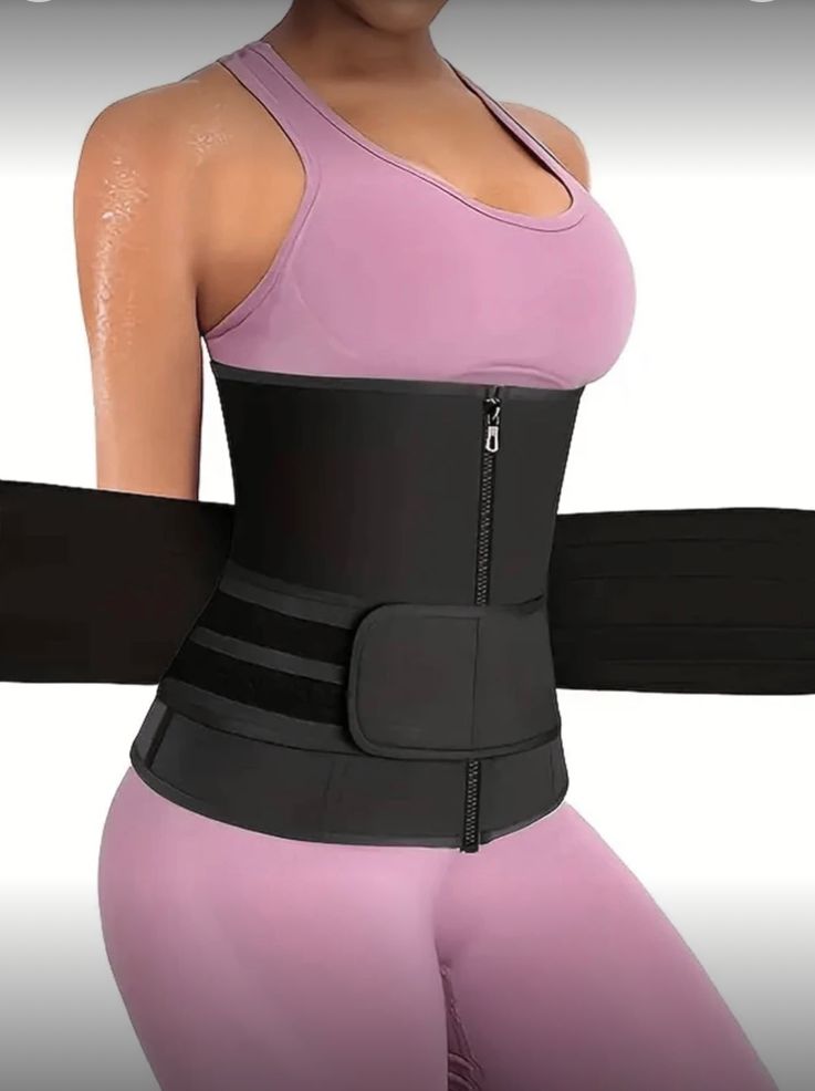 Faja moldeadora de cintura doble compresion (cierre y velcro) para mujer para después del parto, talla S  (negra)