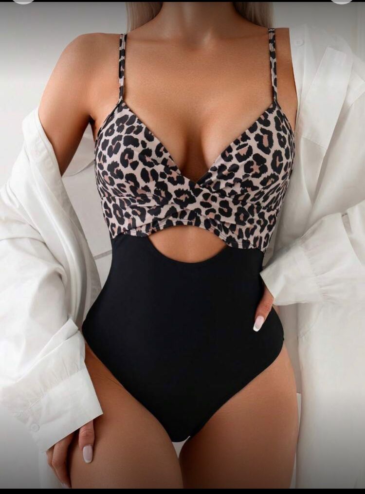 Traje de baño 1 pieza animal print/negro talla M