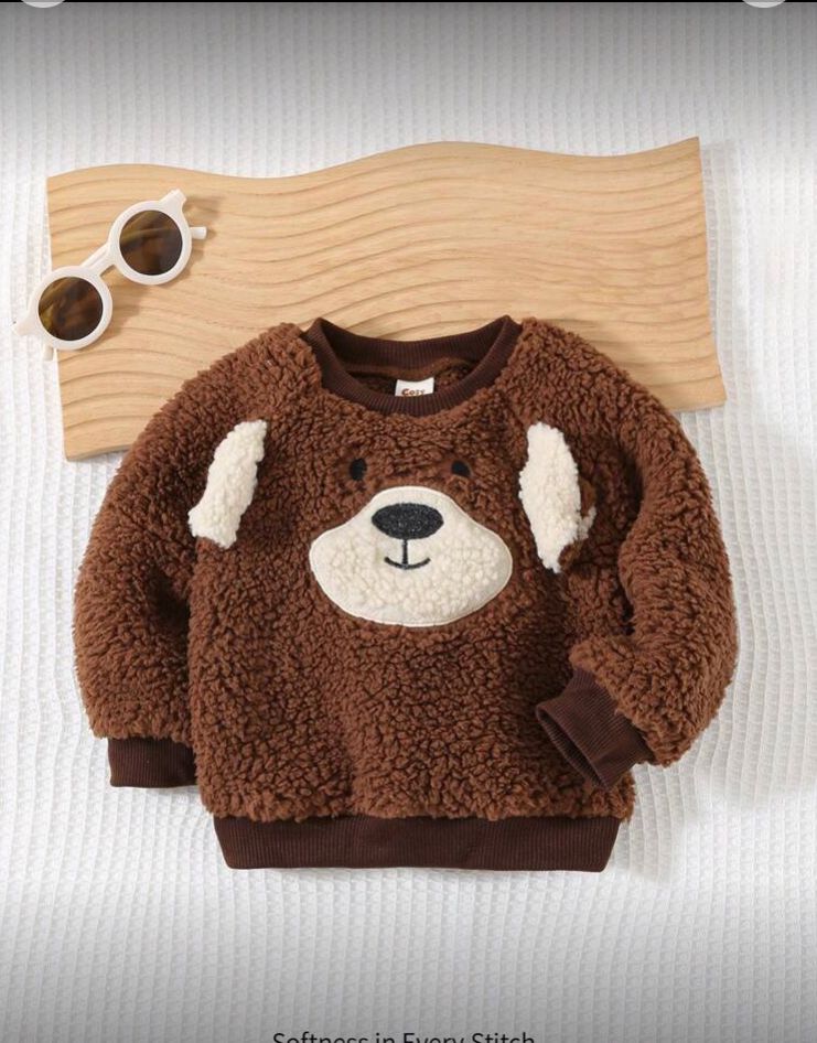 Sudadera cuello redondo de manga larga oso, café , 2 y 3 Y