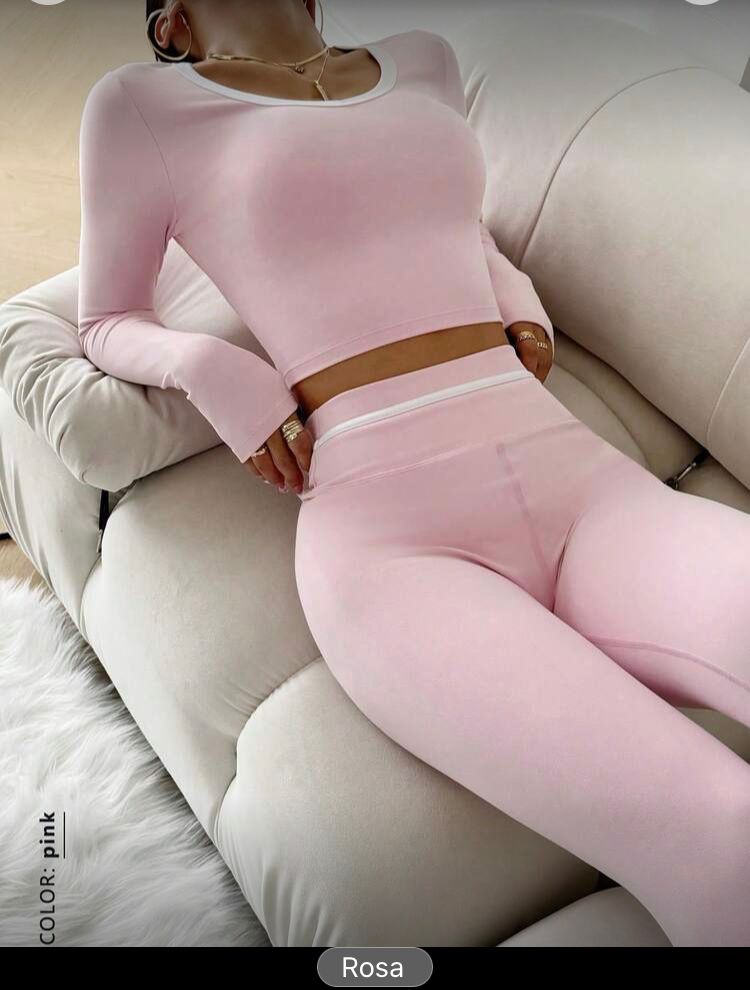 Conjunto deporte de dos piezas de leggin, rosa, M