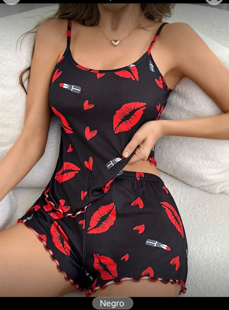 Conjunto de pijama, camiseta de tirantes y short negro M